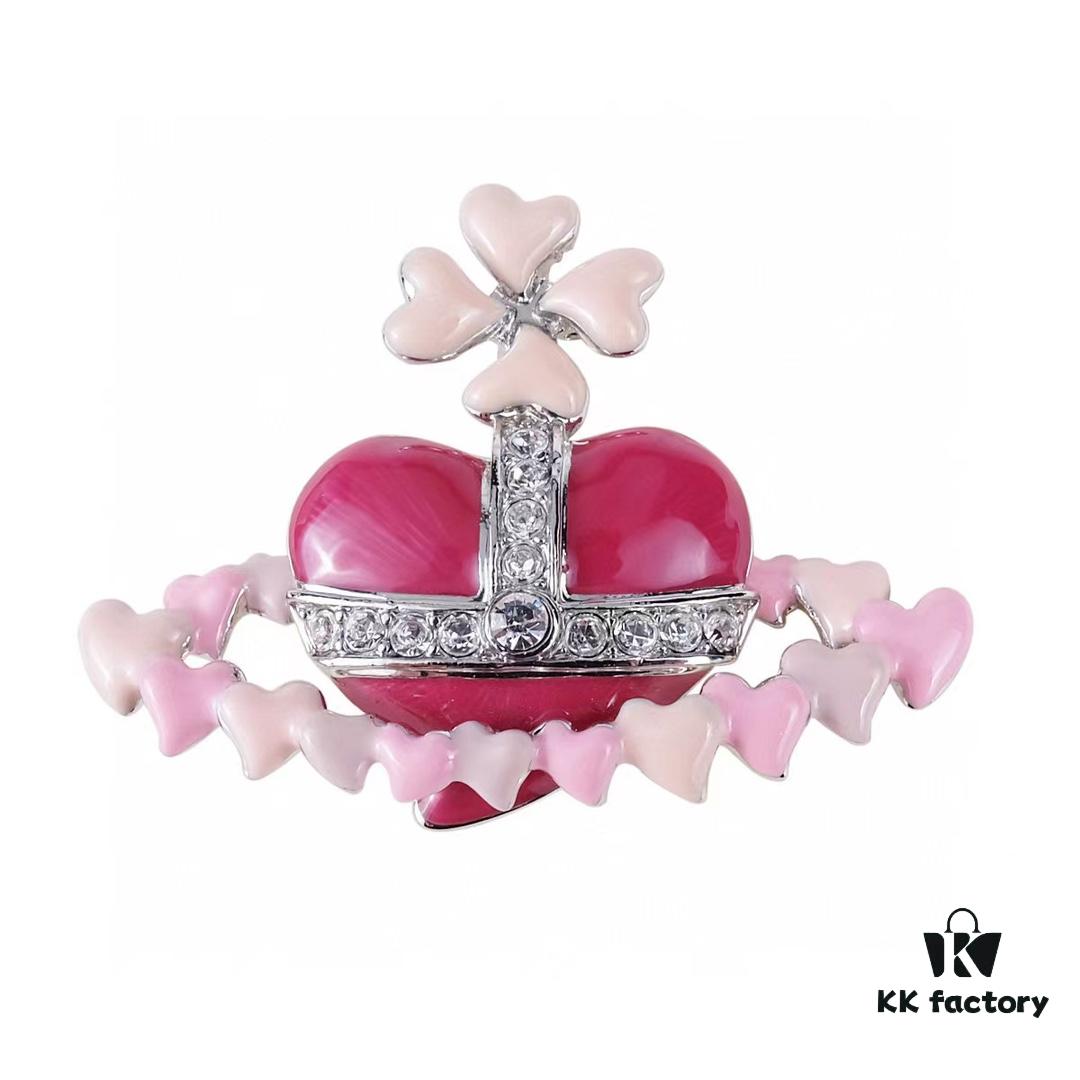 Valentine's Day Pink Heart Track Pendant Brooch Set by West Queen