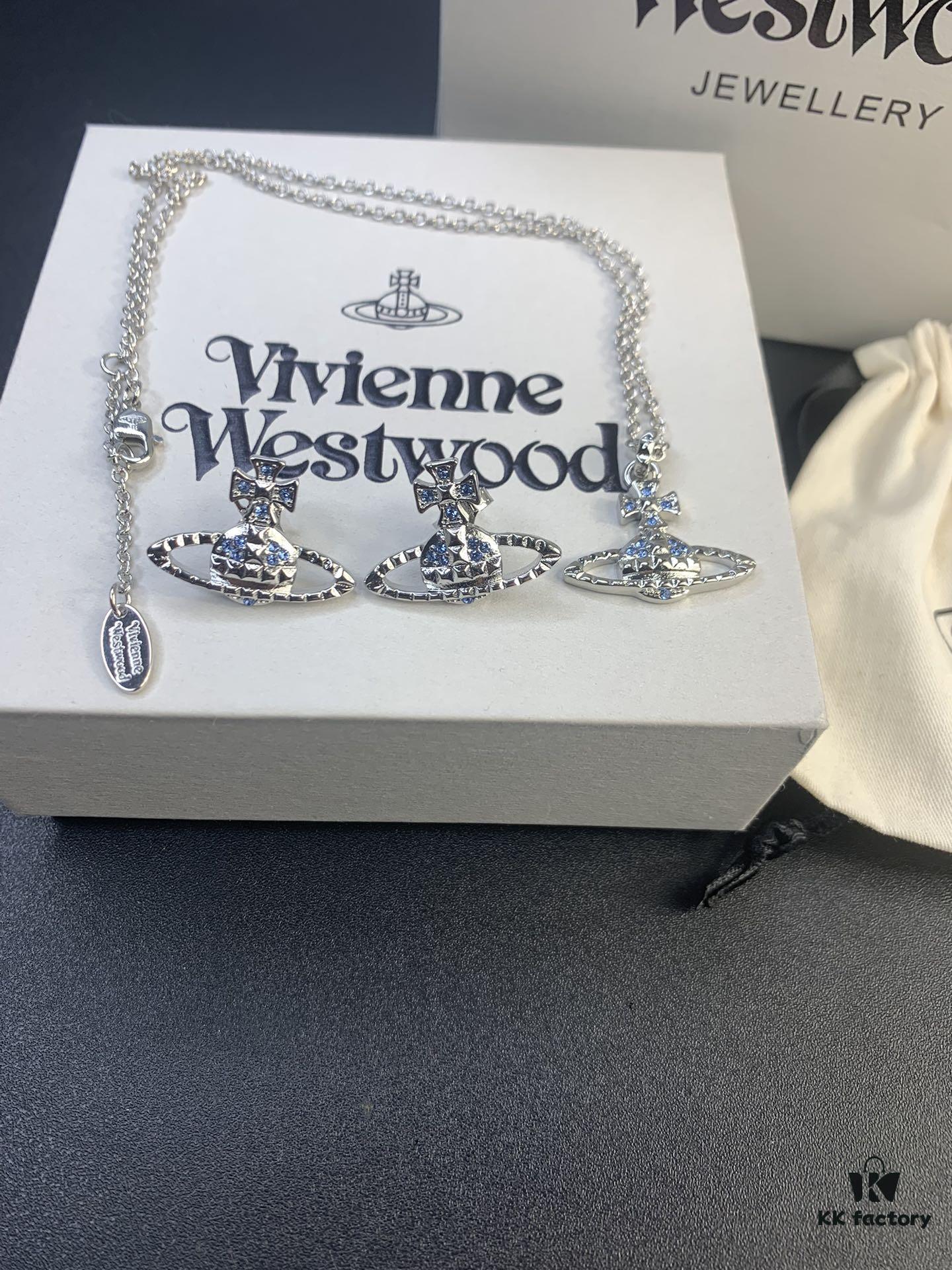 693012bc12f62673a6fac709 West Grandma Rivet Saturn Blue Diamond Necklace and Stud Earring Set