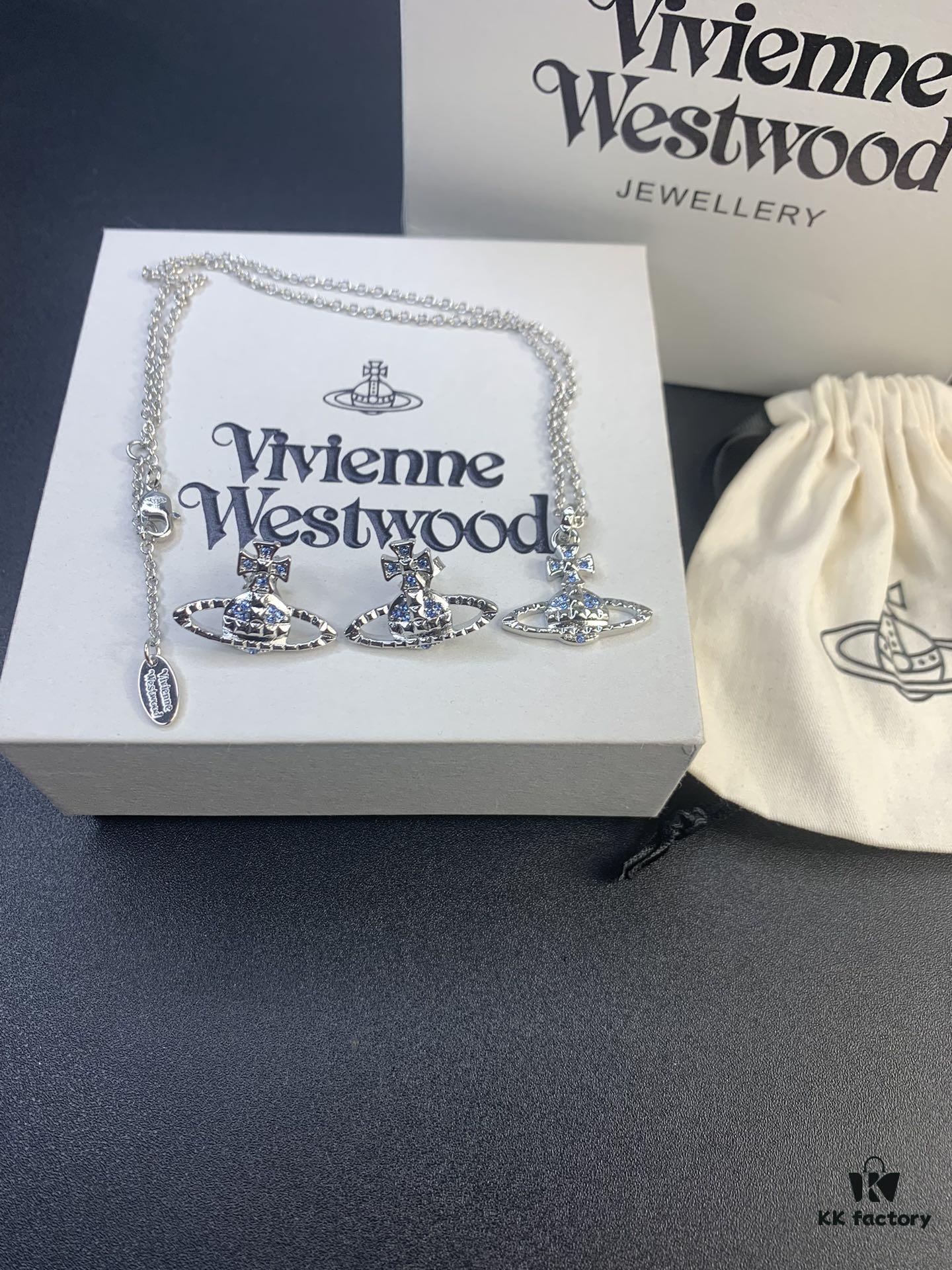 693012be12f62673a6fac70c West Grandma Rivet Saturn Blue Diamond Necklace and Stud Earring Set