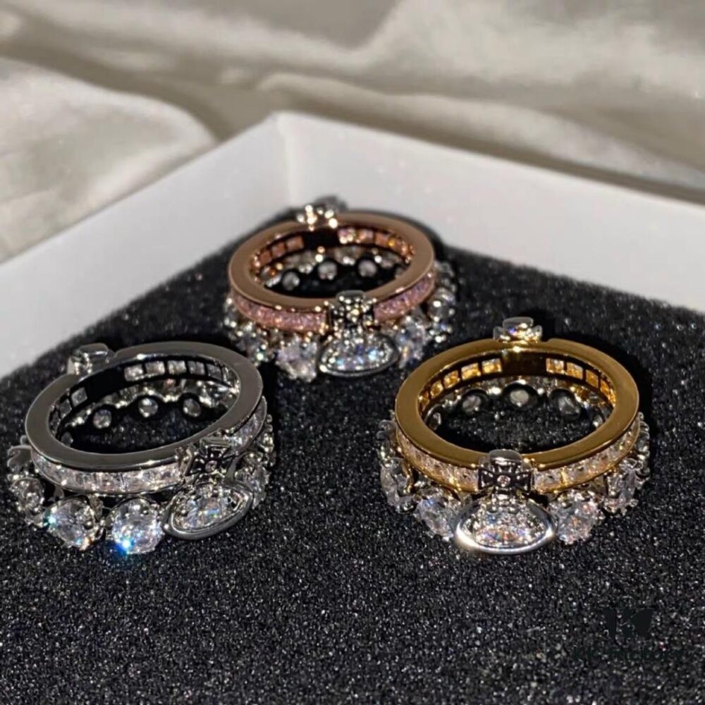 693012ea12f62673a6fac750 Vivienne Westwood Saturn Double-Layer Rhinestone Ring, Luxurious and Elegant