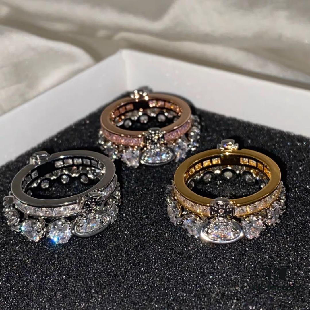 693012ea12f62673a6fac750 Vivienne Westwood Saturn Double-Layer Rhinestone Ring, Luxurious and Elegant