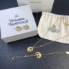 West Queen Half-Moon Saturn Ear Studs Bracelet Necklace Set in Gold and Silver Tones