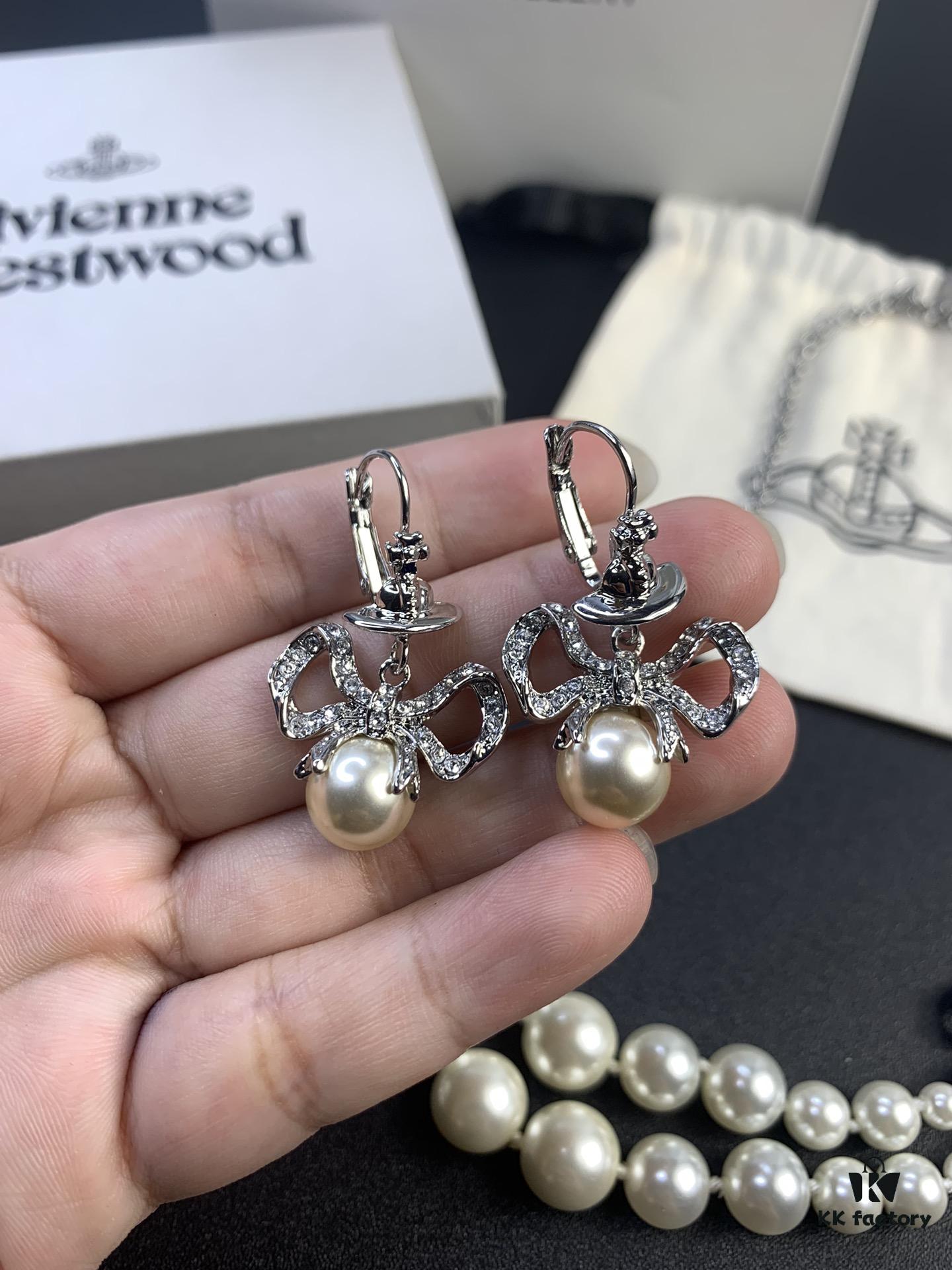 693012fb12f62673a6fac76d West Queen Bow Double-Layer Pearl Set Stud Earrings Bracelet Necklace