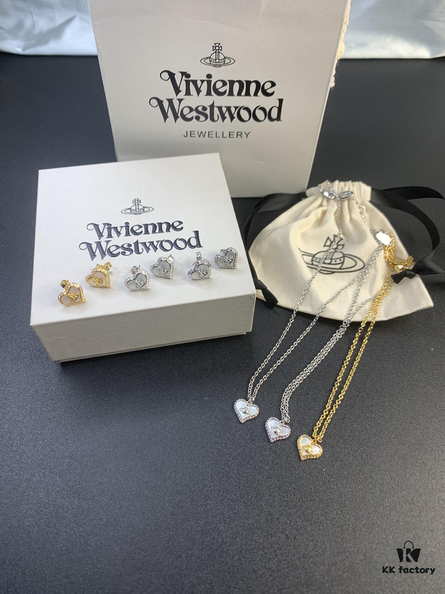 6930130212f62673a6fac779 Vivienne Westwood Pearl and Crystal Necklace and Stud Earrings Set, Available in Purple Crystal with White Shell and White Crystal with White Shell