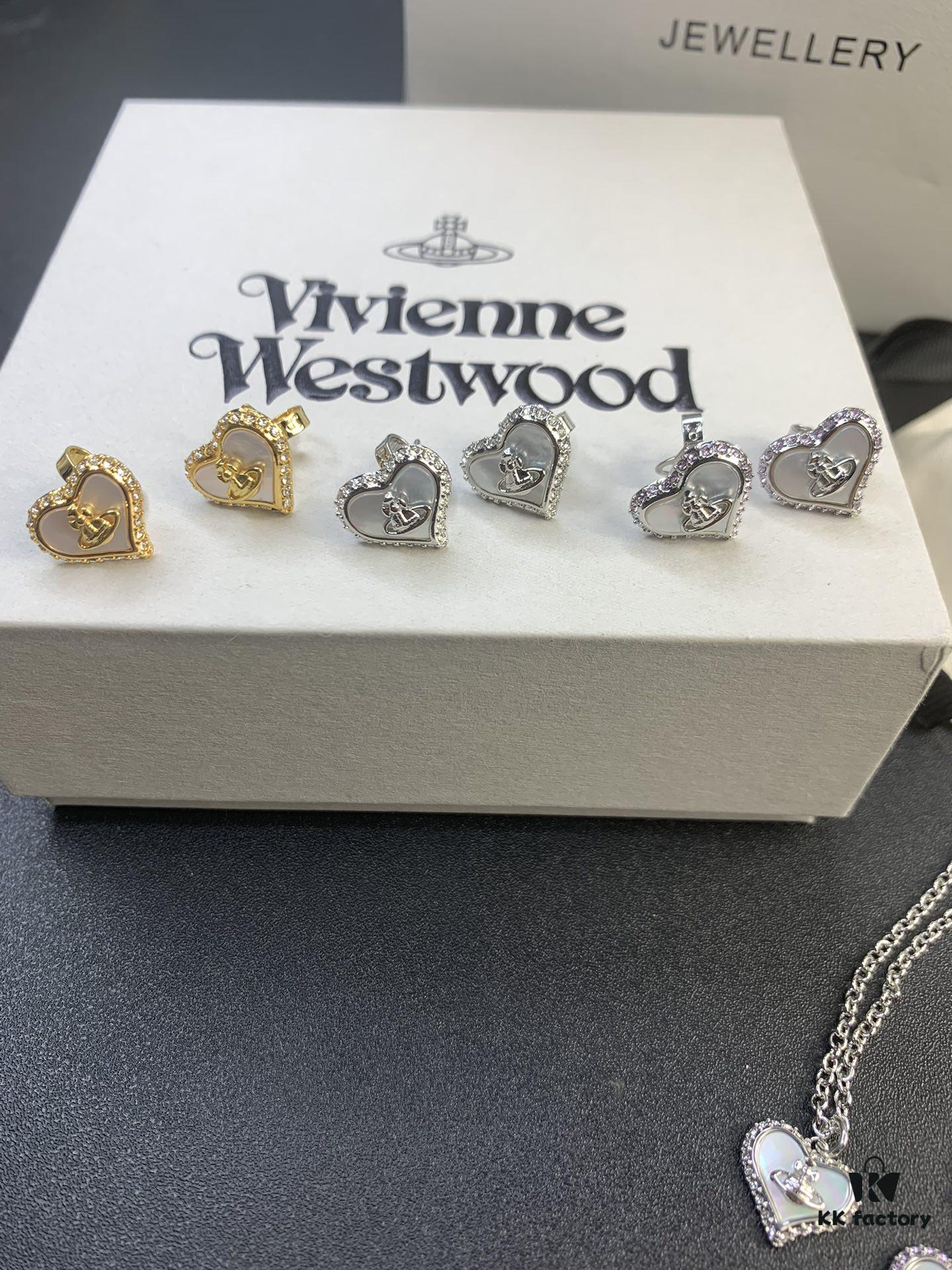 6930130312f62673a6fac77a Vivienne Westwood Pearl and Crystal Necklace and Stud Earrings Set, Available in Purple Crystal with White Shell and White Crystal with White Shell