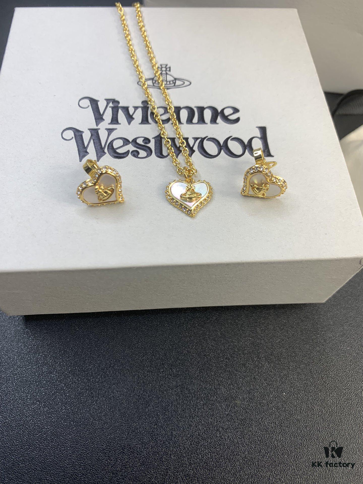 6930130712f62673a6fac77e Vivienne Westwood Pearl and Crystal Necklace and Stud Earrings Set, Available in Purple Crystal with White Shell and White Crystal with White Shell