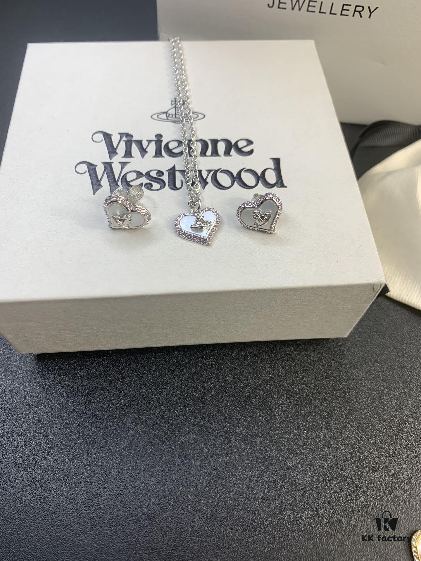 6930130812f62673a6fac77f Vivienne Westwood Pearl and Crystal Necklace and Stud Earrings Set, Available in Purple Crystal with White Shell and White Crystal with White Shell