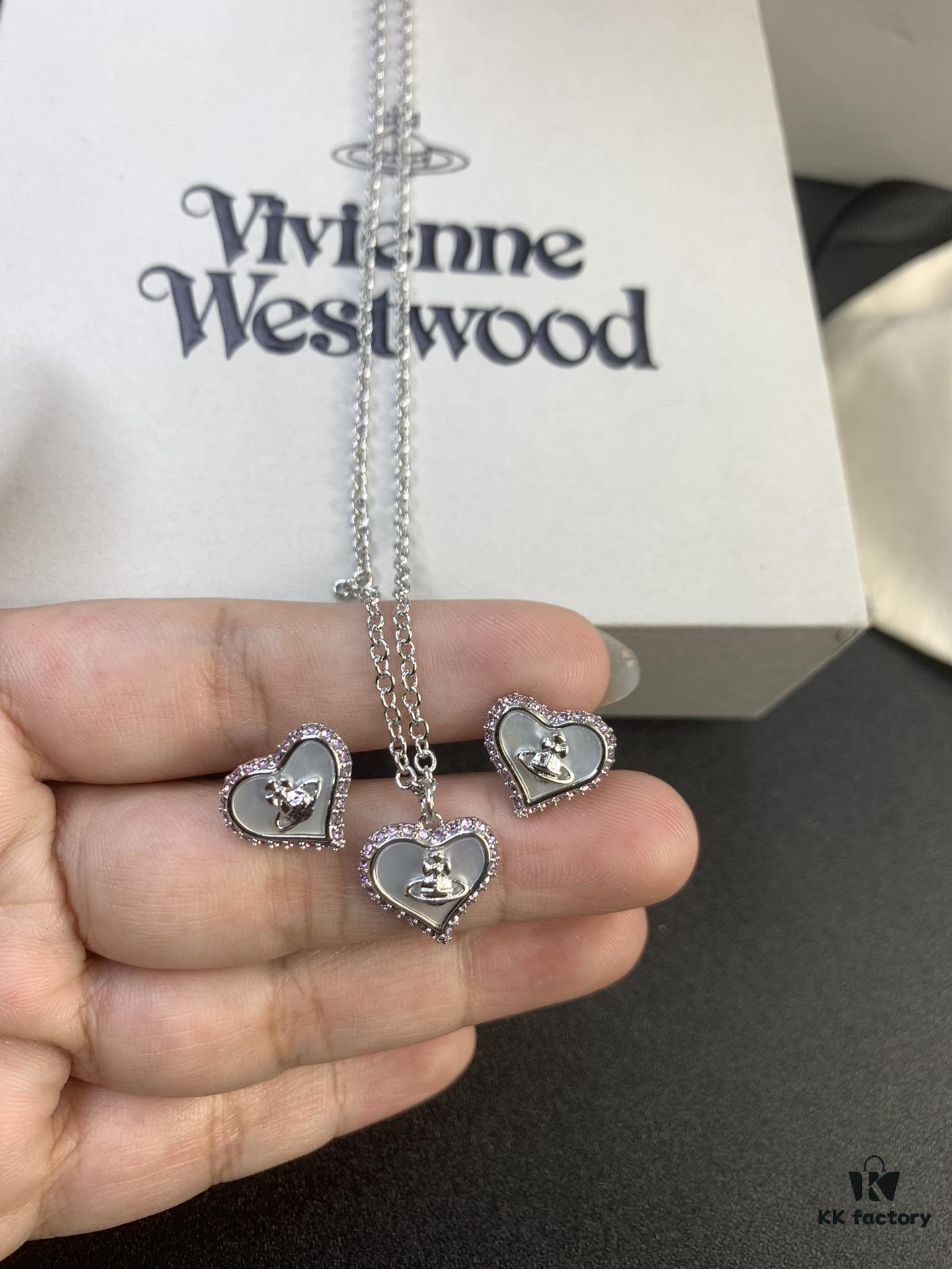 6930130812f62673a6fac780 Vivienne Westwood Pearl and Crystal Necklace and Stud Earrings Set, Available in Purple Crystal with White Shell and White Crystal with White Shell
