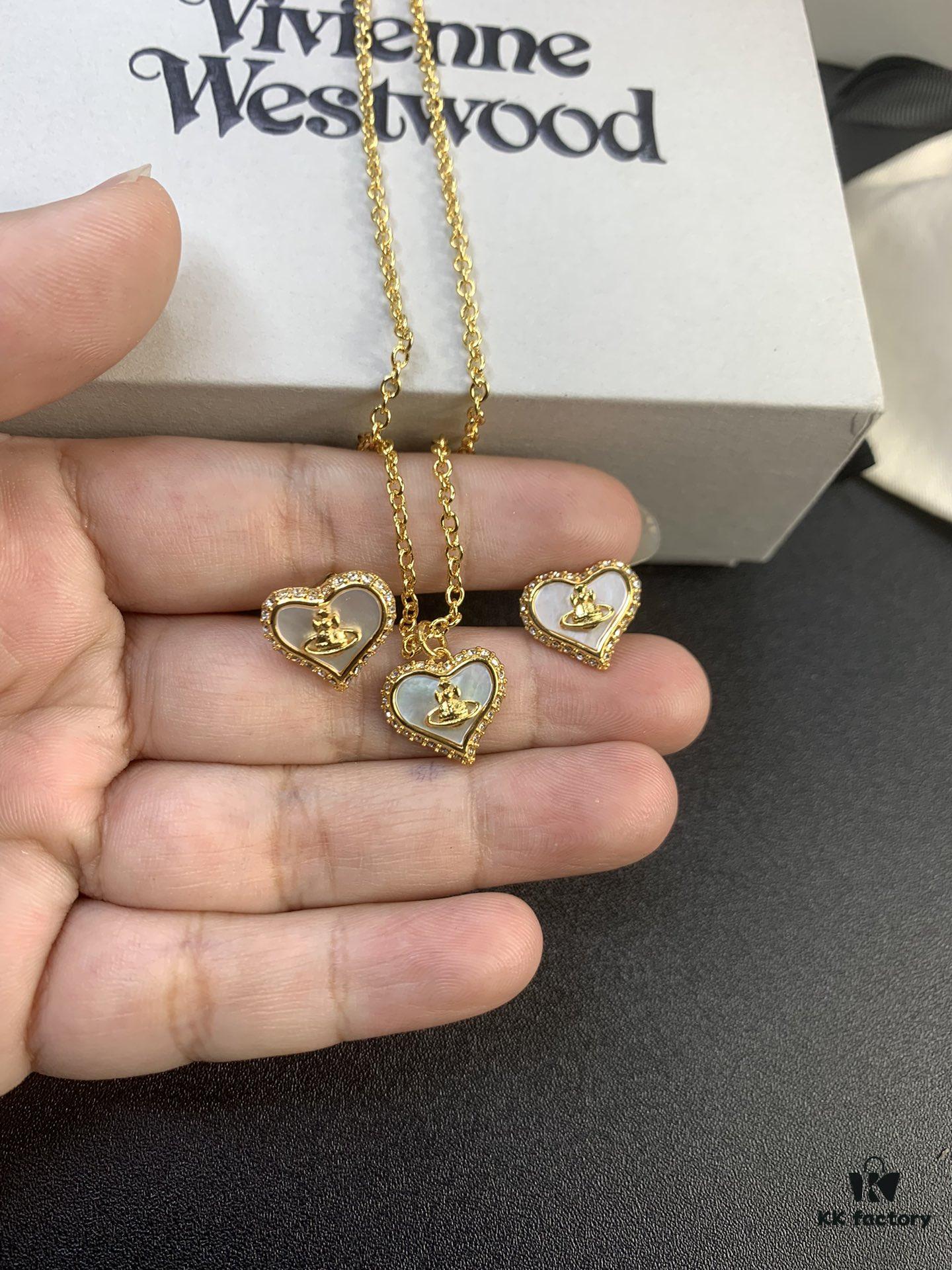 6930131412f62673a6fac790 Vivienne Westwood Pearl and Crystal Necklace and Stud Earrings Set, Available in Purple Crystal with White Shell and White Crystal with White Shell