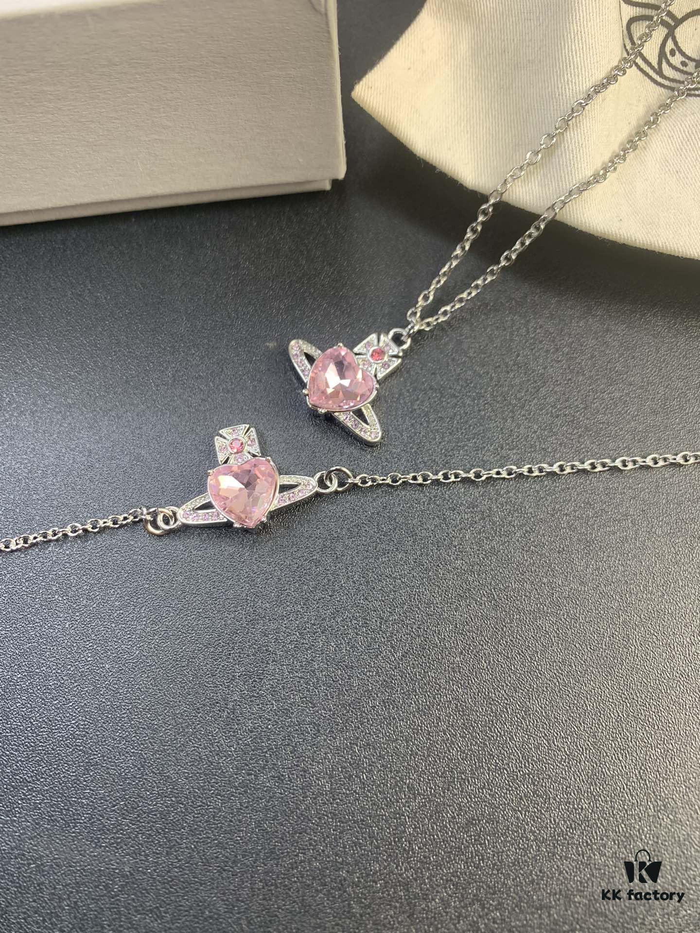 6930131812f62673a6fac794 West Queen Pink Diamond Necklace, Bracelet, and Earring Set in Gold-Plated Material
