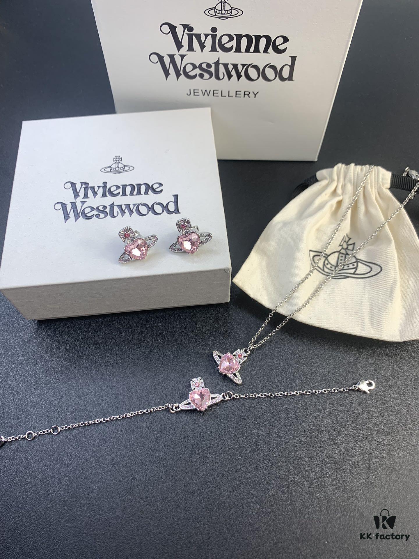 6930131a12f62673a6fac795 West Queen Pink Diamond Necklace, Bracelet, and Earring Set in Gold-Plated Material