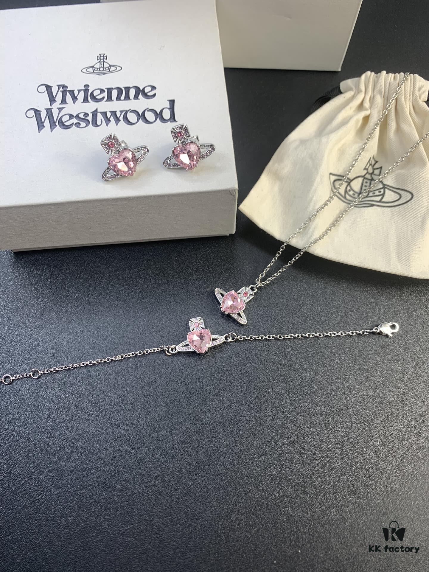 6930131a12f62673a6fac797 West Queen Pink Diamond Necklace, Bracelet, and Earring Set in Gold-Plated Material