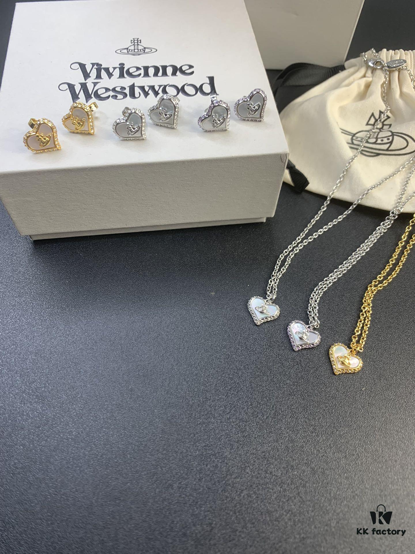 6930132112f62673a6fac7a1 Vivienne Westwood Pearl and Crystal Necklace and Stud Earrings Set, Available in Purple Crystal with White Shell and White Crystal with White Shell