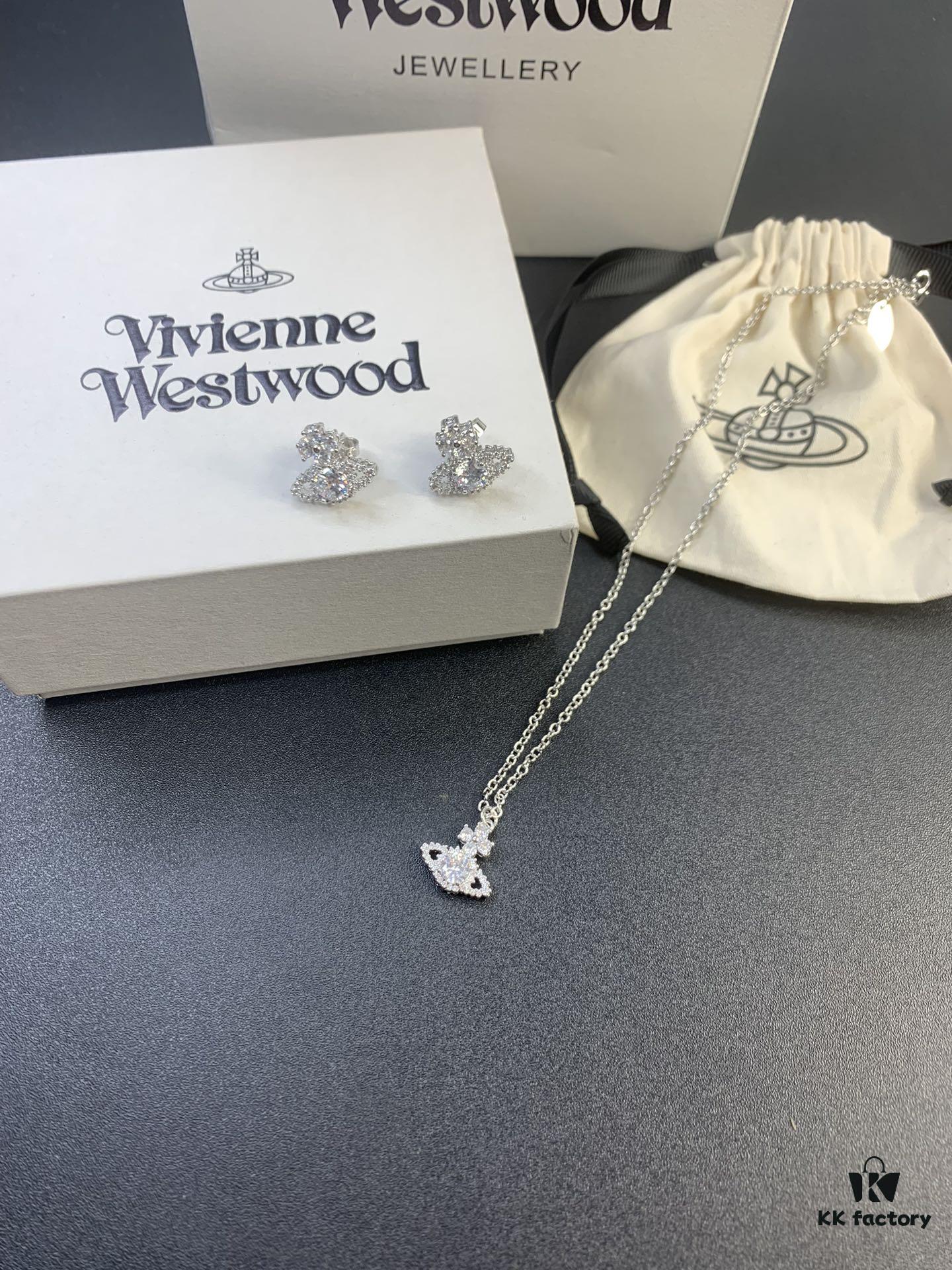West Queen Round Diamond Necklace and Stud Earrings Set