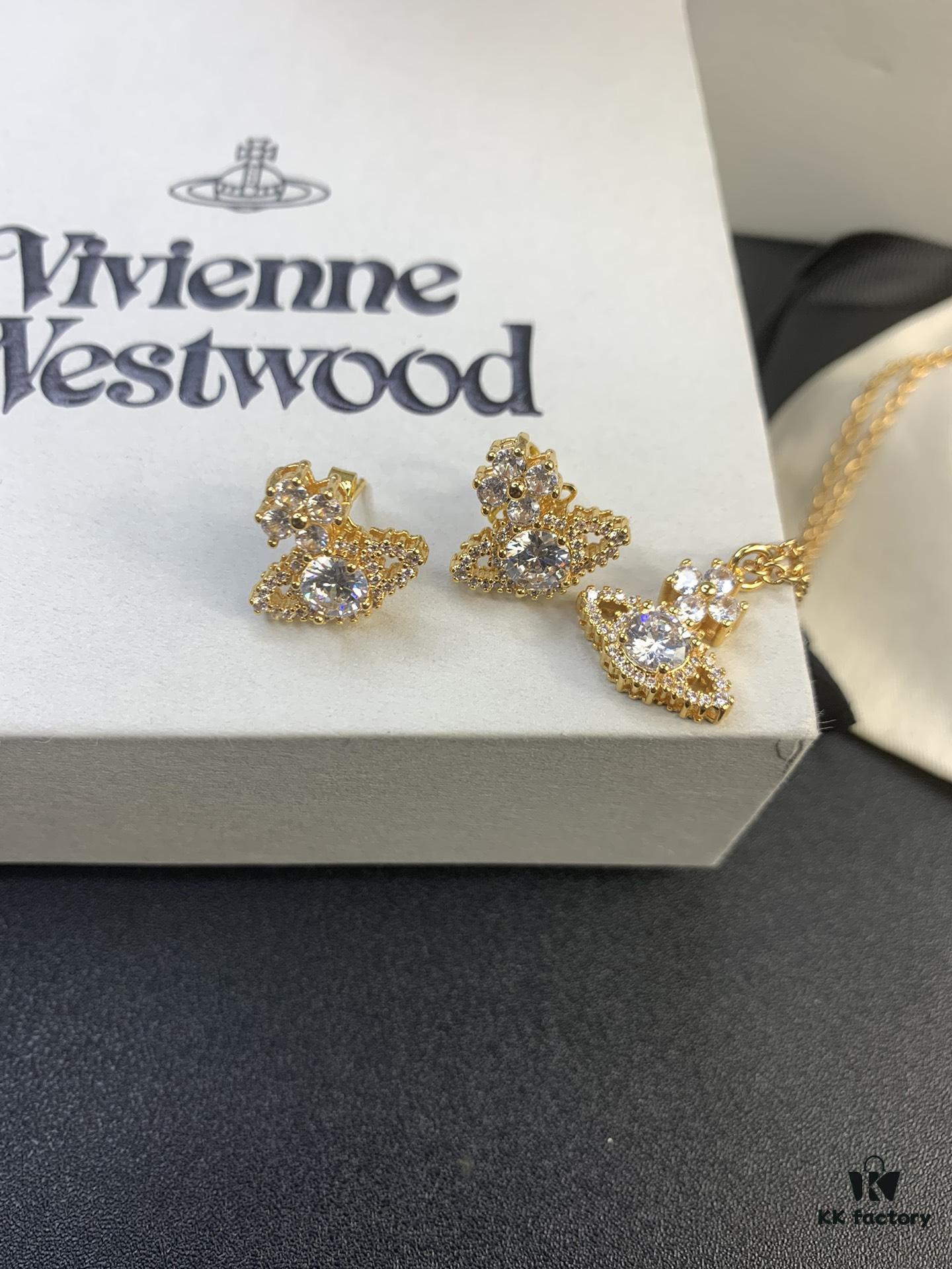 West Queen Round Diamond Necklace and Stud Earrings Set