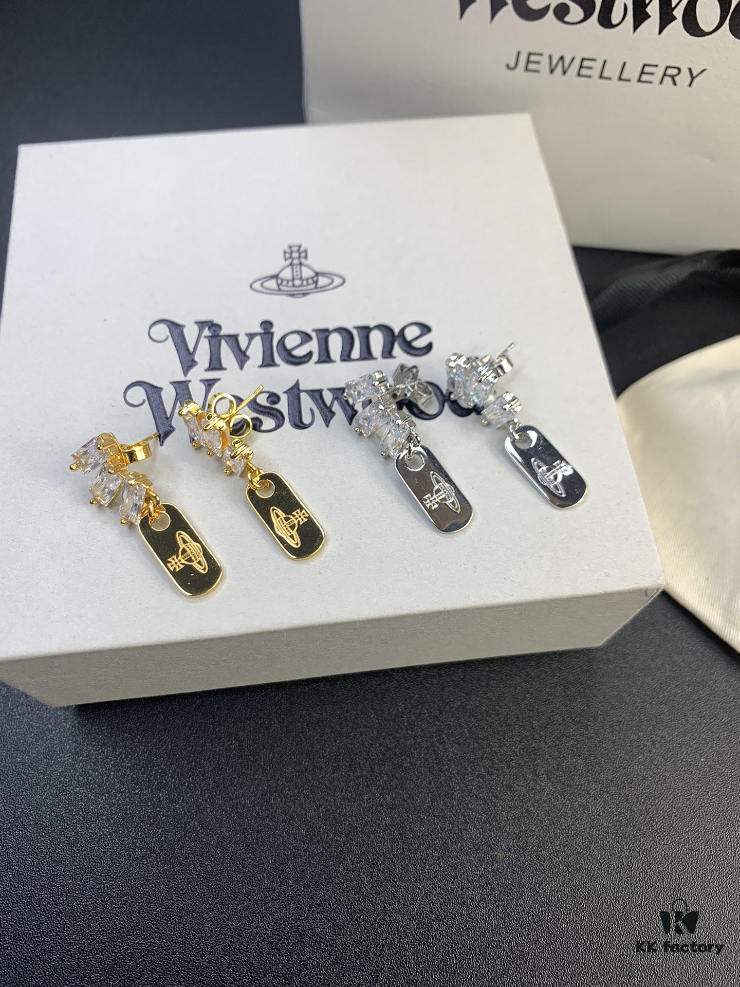 West Queen High-End Rectangular Stud Earrings in Yellow Gold and White Gold, Two Colors