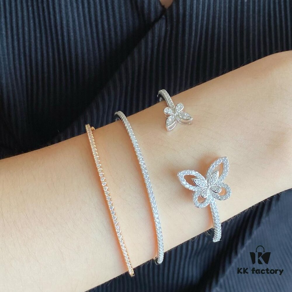 Graff Double Butterfly Open Bangle Bracelet Jewelry Featuring Top-Tier Zirconia