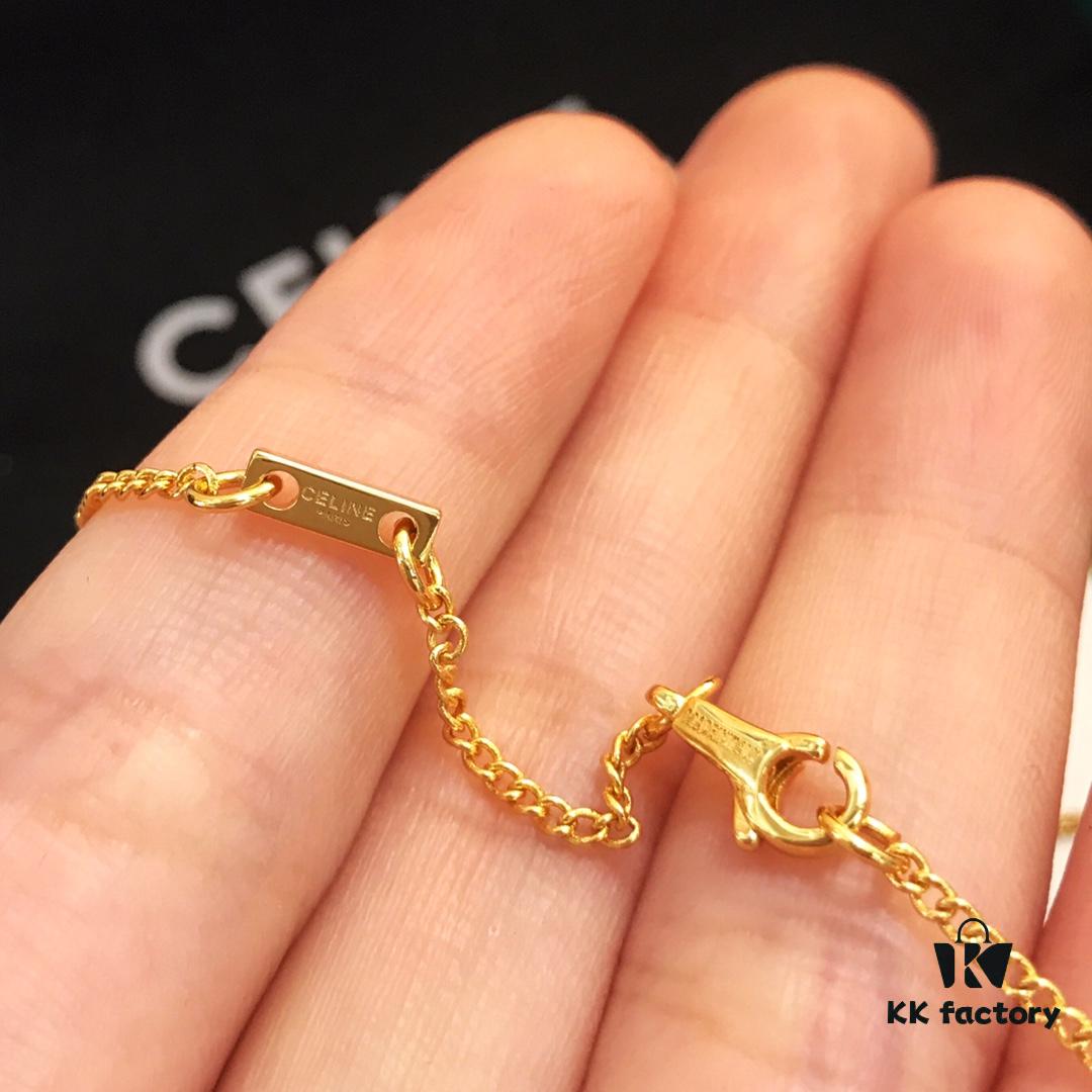 CELINE / Celine Luxury Gold French Zodiac Square Pendant Collar Necklace