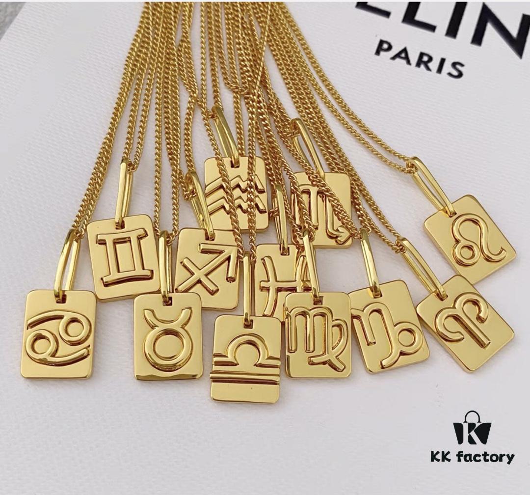 CELINE/Celine Trendy Minimalist Luxury Gold Zodiac Necklace Extremely Versatile