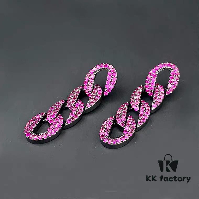 6930145b12f62673a6fac953 Celine-Inspired European and American High-End Micro-Pave Luxurious Colorful Geometric Chain Stud Earrings for Women with Silver Needle
