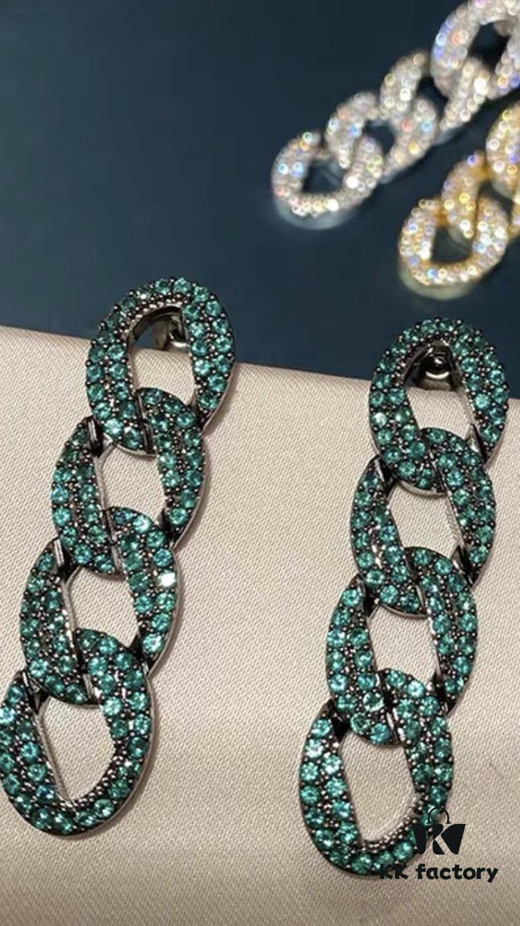 6930146012f62673a6fac95b Celine-Inspired European and American High-End Micro-Pave Luxurious Colorful Geometric Chain Stud Earrings for Women with Silver Needle
