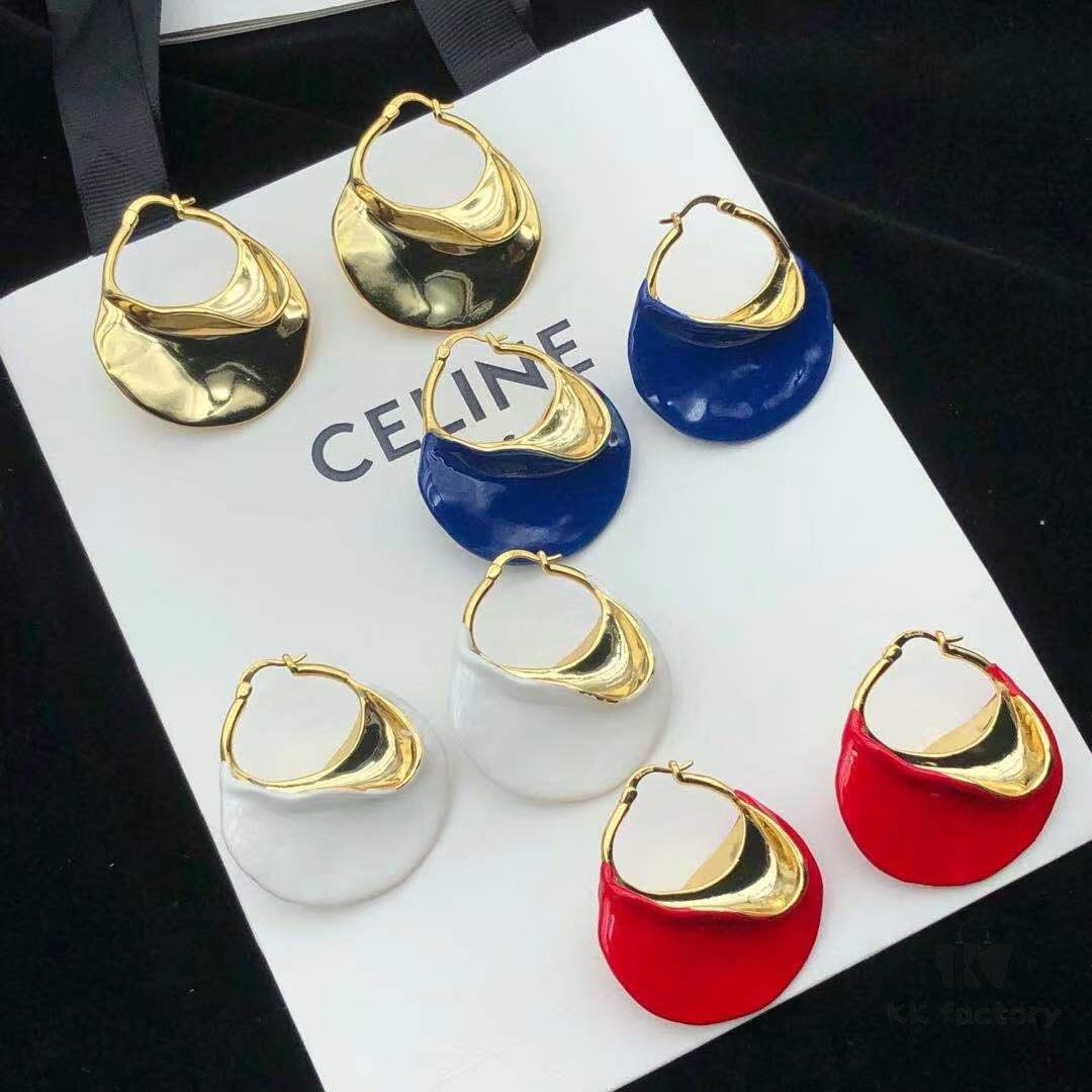 6930147012f62673a6fac96e Celine 2021 European and American Style Plated Metal Enamel Vintage New Trend Irregular Exaggerated Geometric Large Hoop Earrings with Clip