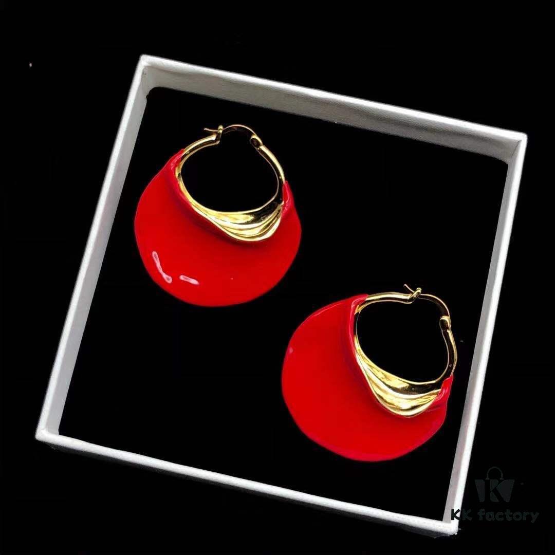 6930147112f62673a6fac96f Celine 2021 European and American Style Plated Metal Enamel Vintage New Trend Irregular Exaggerated Geometric Large Hoop Earrings with Clip