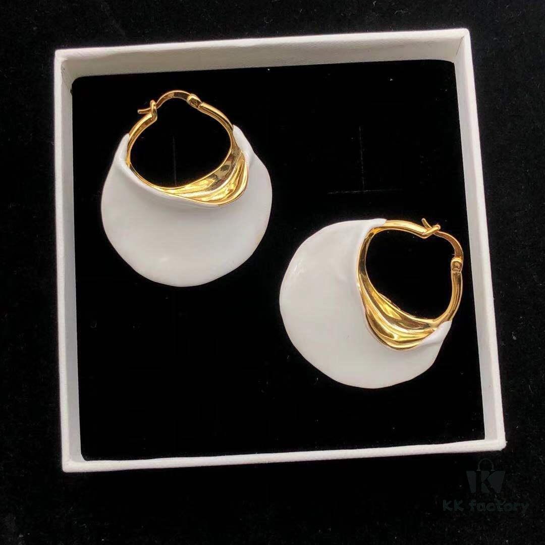 6930147212f62673a6fac970 Celine 2021 European and American Style Plated Metal Enamel Vintage New Trend Irregular Exaggerated Geometric Large Hoop Earrings with Clip