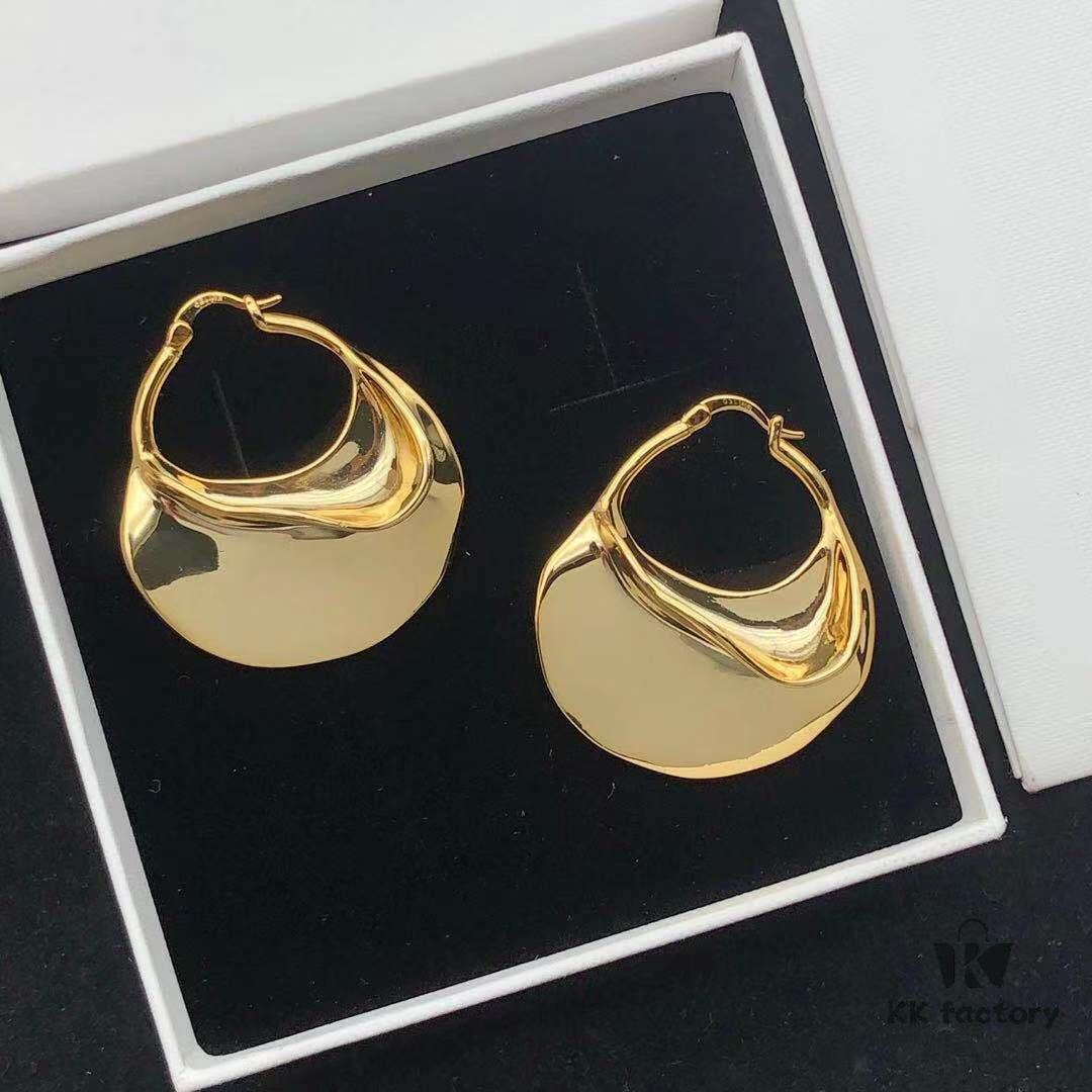 6930147212f62673a6fac972 Celine 2021 European and American Style Plated Metal Enamel Vintage New Trend Irregular Exaggerated Geometric Large Hoop Earrings with Clip