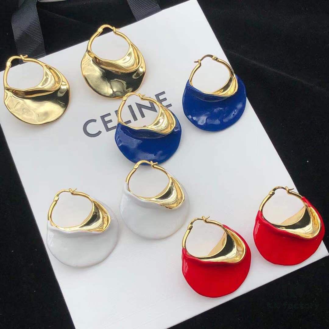 6930147312f62673a6fac973 Celine 2021 European and American Style Plated Metal Enamel Vintage New Trend Irregular Exaggerated Geometric Large Hoop Earrings with Clip
