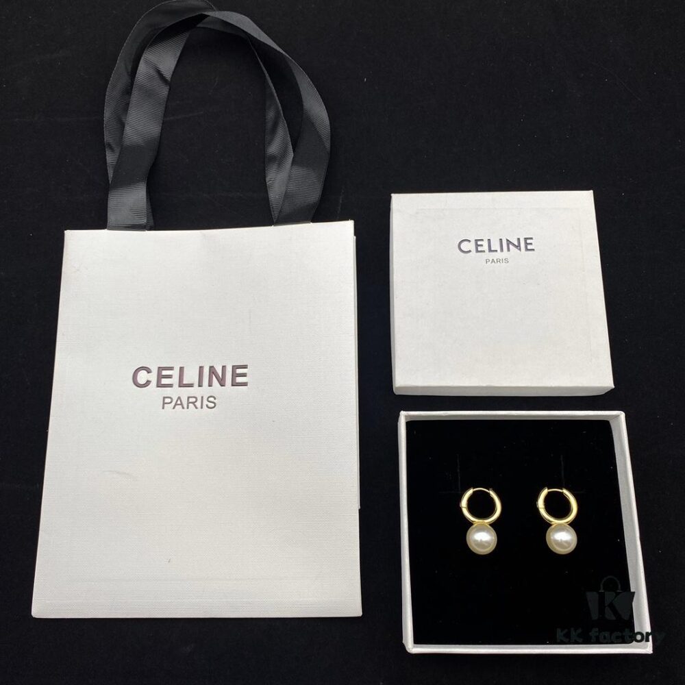 693014b312f62673a6fac9bf CELINE New Model Pearl Hoop Stud Earrings