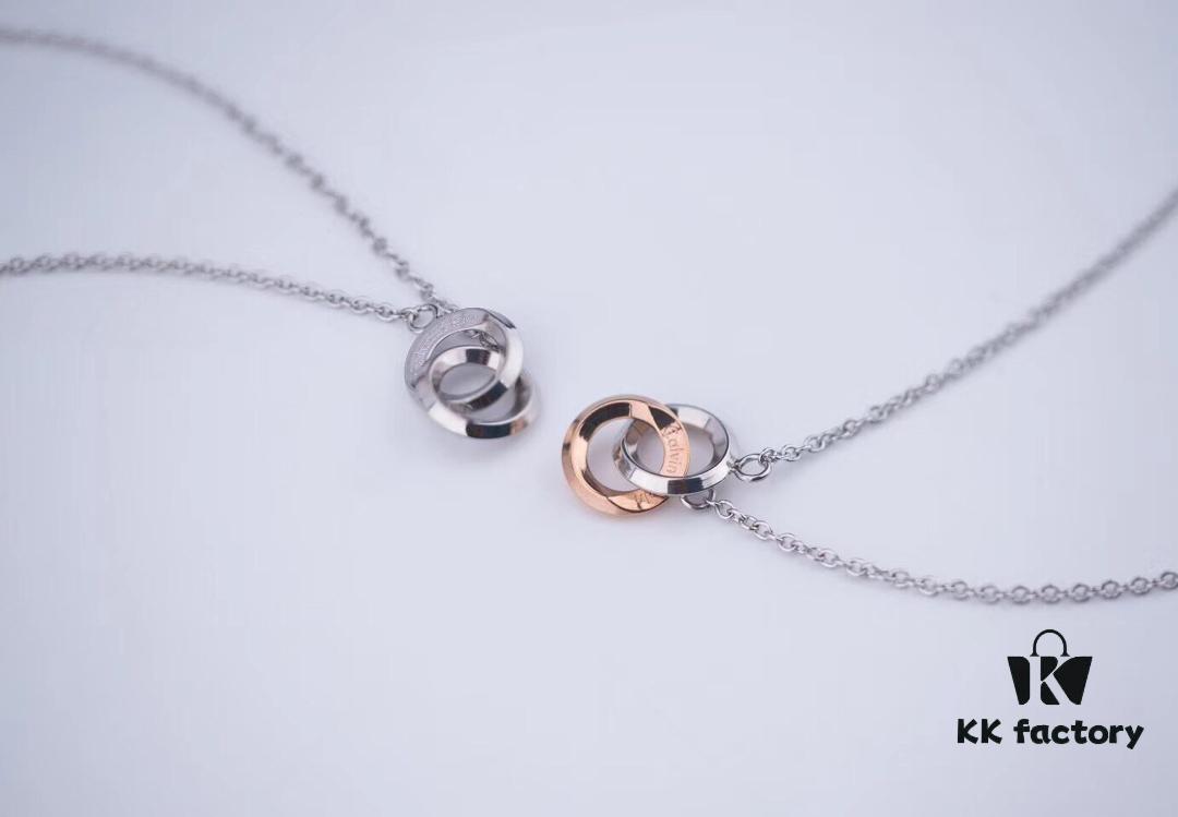 6930163912f62673a6facb75 Calvin Klein CK Double Ring Necklace, White Gold and Rose Gold Plated Couple Necklace