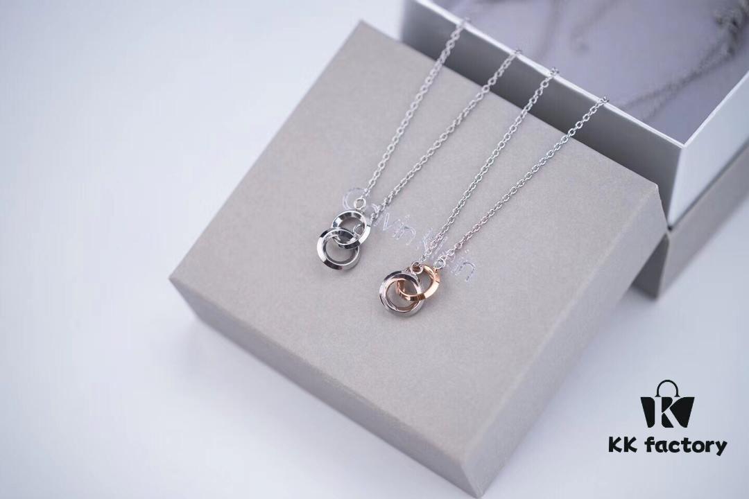 6930163a12f62673a6facb77 Calvin Klein CK Double Ring Necklace, White Gold and Rose Gold Plated Couple Necklace