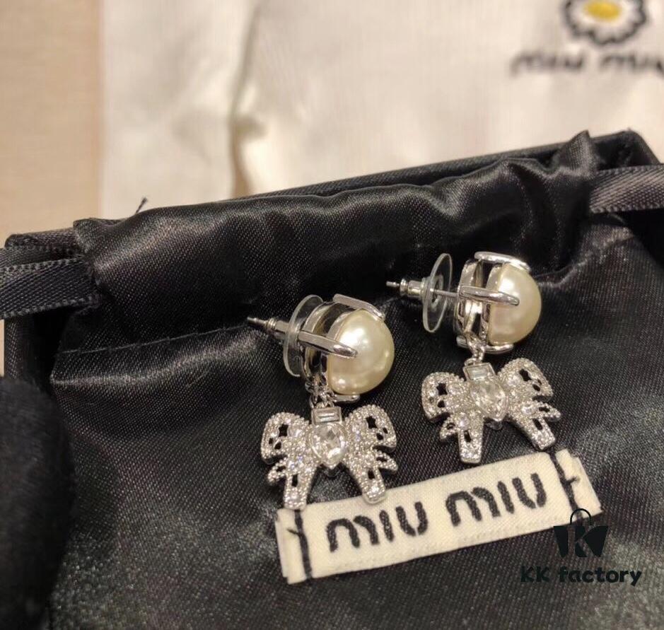 6930167612f62673a6facbed Miu Miu Bow Pearl Set ZP Custom Swarovski Crystal Stud Earrings, Adorable Girl Aesthetic