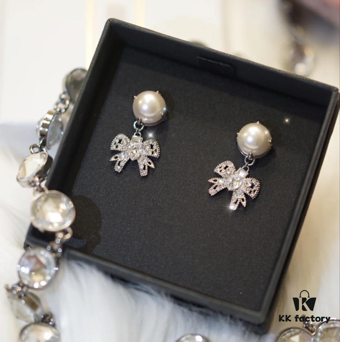 6930167612f62673a6facbef Miu Miu Bow Pearl Set ZP Custom Swarovski Crystal Stud Earrings, Adorable Girl Aesthetic