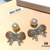 6930167912f62673a6facbf3 Miu Miu Bow Knot Stud Earrings, Guo Biting Same Style, Princess-like Charm, Dual-tone Gold-plated Craft with Swarovski Pearl
