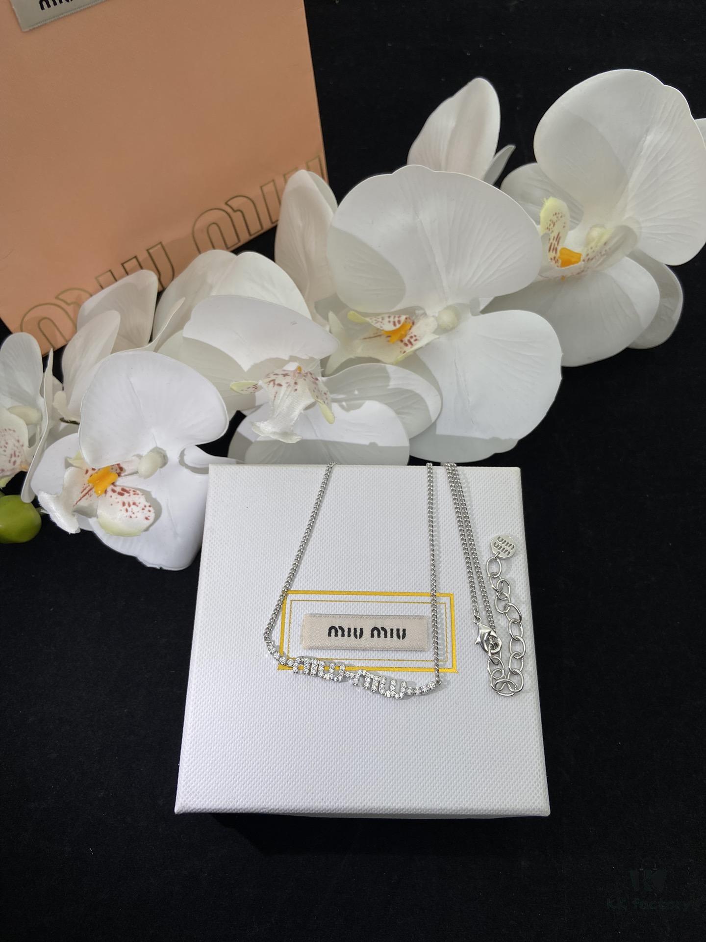 6930173812f62673a6faccd3 Miu Miu New Silver Full Diamond Letter Necklace