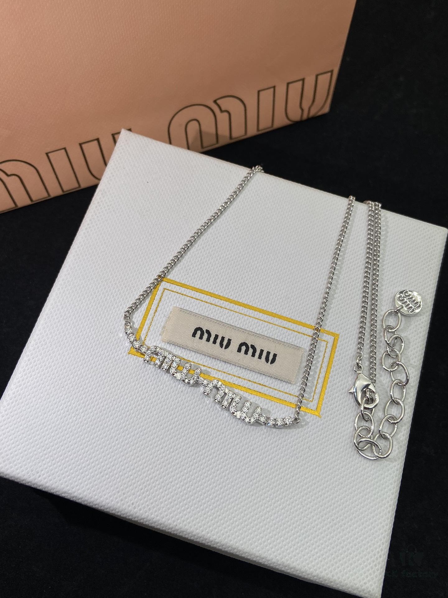 6930173912f62673a6faccd4 Miu Miu New Silver Full Diamond Letter Necklace