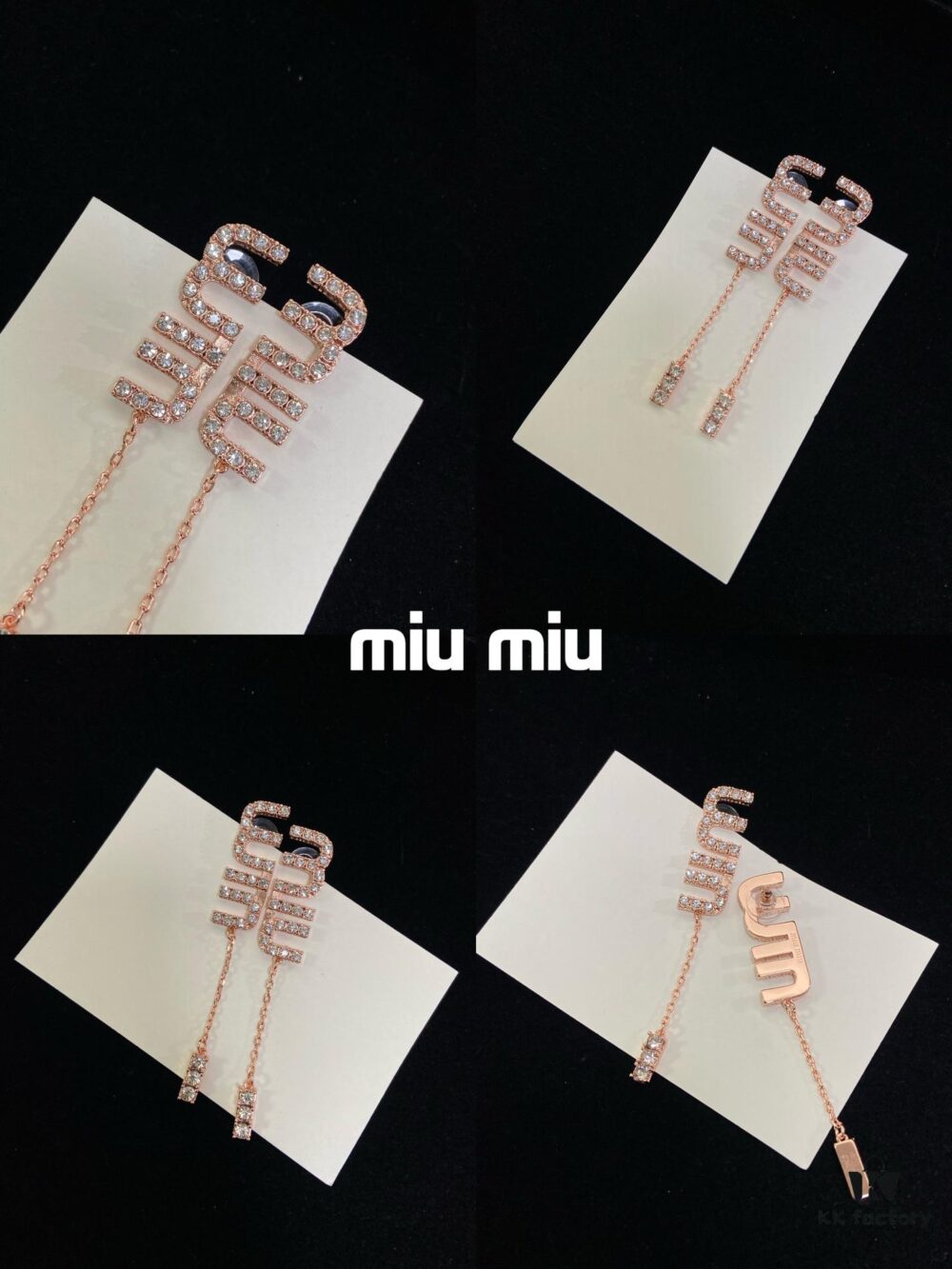 6930174812f62673a6facce9 Miu Miu Rose Gold Tassel Rhinestone Stud Earrings