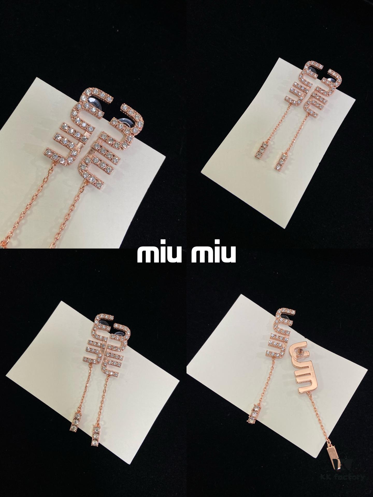 Miu Miu Rose Gold Tassel Rhinestone Stud Earrings