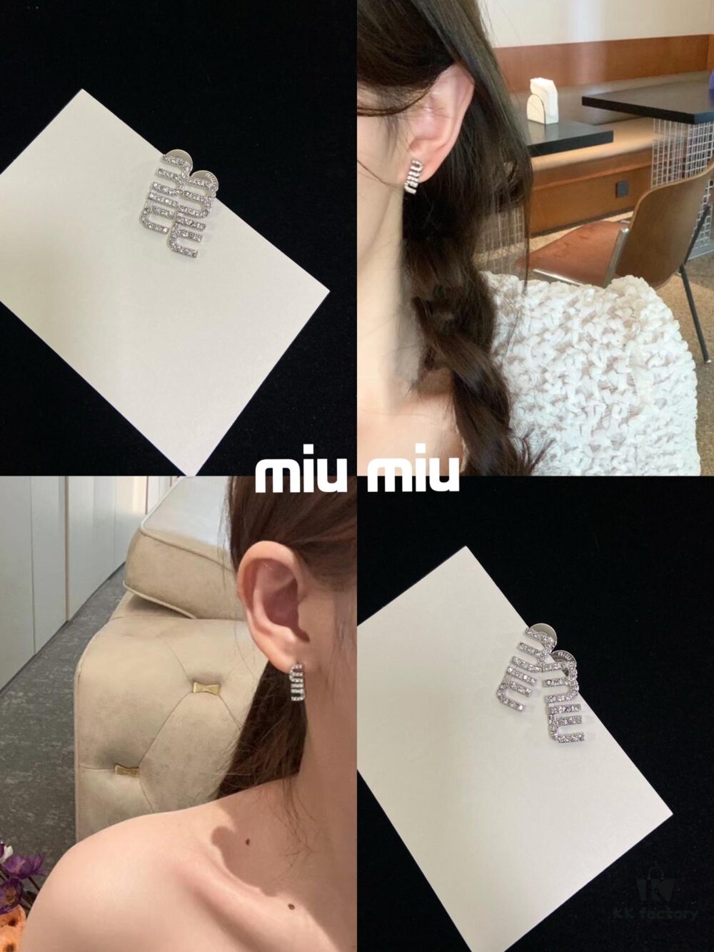 6930174b12f62673a6facceb Miu Miu Silver Full Diamond Letter Stud Earrings