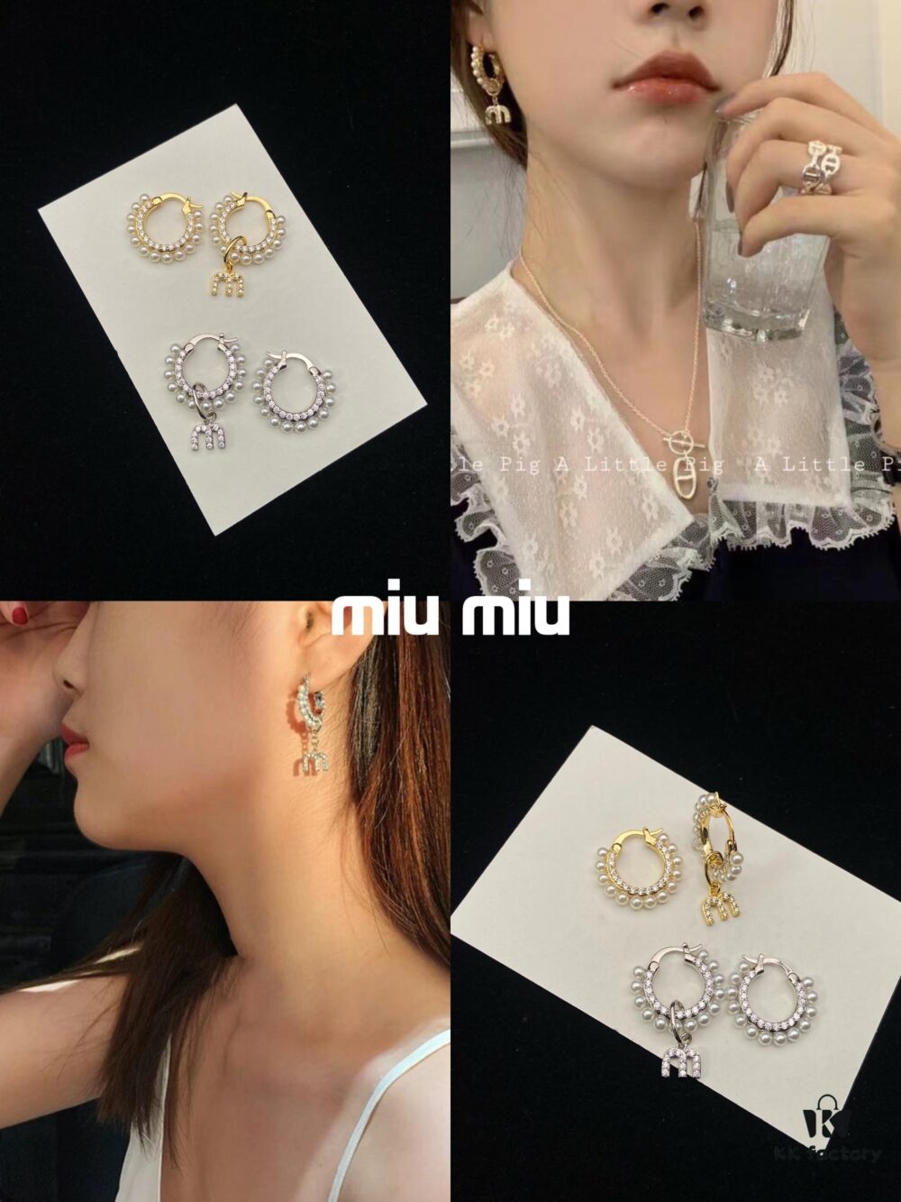 6930177312f62673a6facd1c Miu Miu Pearl and Rhinestone Asymmetric Stud Earrings with M Letter Design