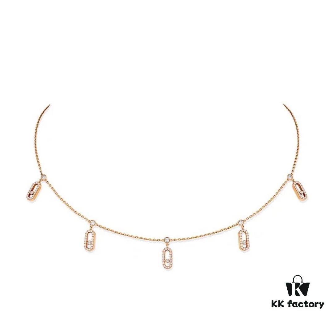 693017b712f62673a6facd89 Messika New Arrival Fully Diamond-Paved Five-Slider Necklace, Hand-Welded Craftsmanship, Exquisite Workmanship, Versatile Style, Minimalist Summer Design