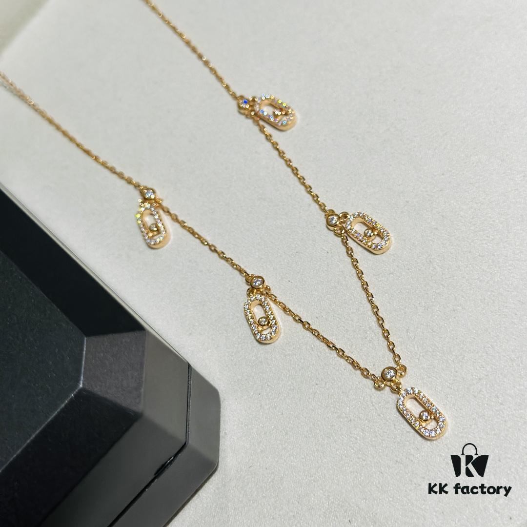 693017b912f62673a6facd8b Messika New Arrival Fully Diamond-Paved Five-Slider Necklace, Hand-Welded Craftsmanship, Exquisite Workmanship, Versatile Style, Minimalist Summer Design
