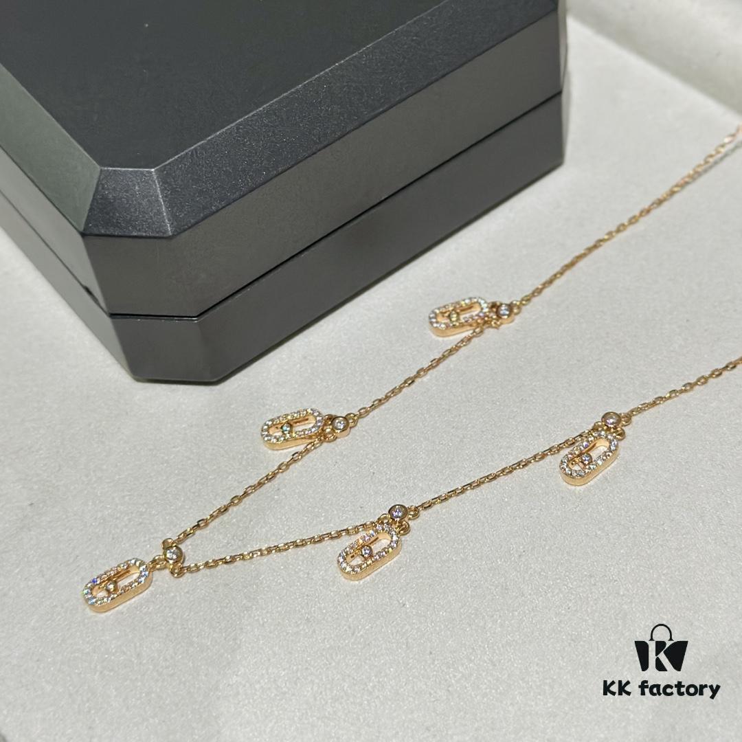 693017ba12f62673a6facd8d Messika New Arrival Fully Diamond-Paved Five-Slider Necklace, Hand-Welded Craftsmanship, Exquisite Workmanship, Versatile Style, Minimalist Summer Design