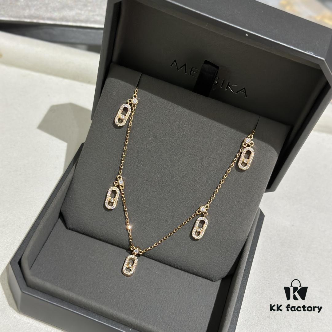 693017ba12f62673a6facd8e Messika New Arrival Fully Diamond-Paved Five-Slider Necklace, Hand-Welded Craftsmanship, Exquisite Workmanship, Versatile Style, Minimalist Summer Design