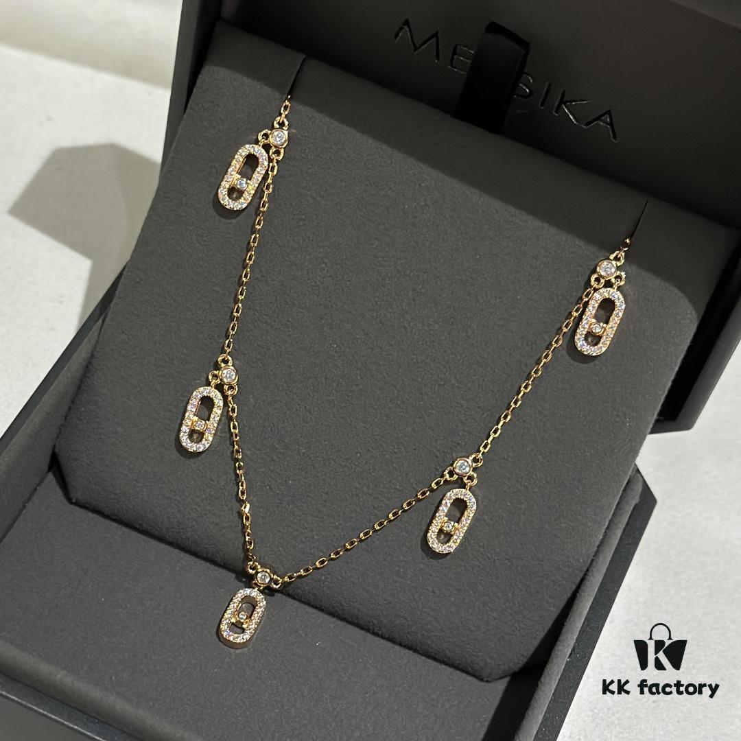 693017ba12f62673a6facd8f Messika New Arrival Fully Diamond-Paved Five-Slider Necklace, Hand-Welded Craftsmanship, Exquisite Workmanship, Versatile Style, Minimalist Summer Design
