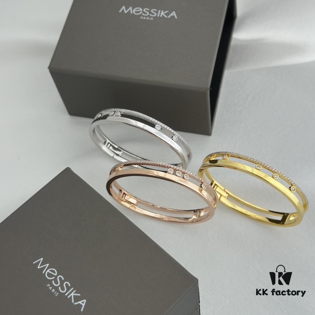 6930180412f62673a6face12 Hot Hollywood's Trendiest Luxury Jewelry Brand Messika, Semi-Diamond Sliding Bracelet, Elegant 925 Sterling Silver Plated with K-Gold