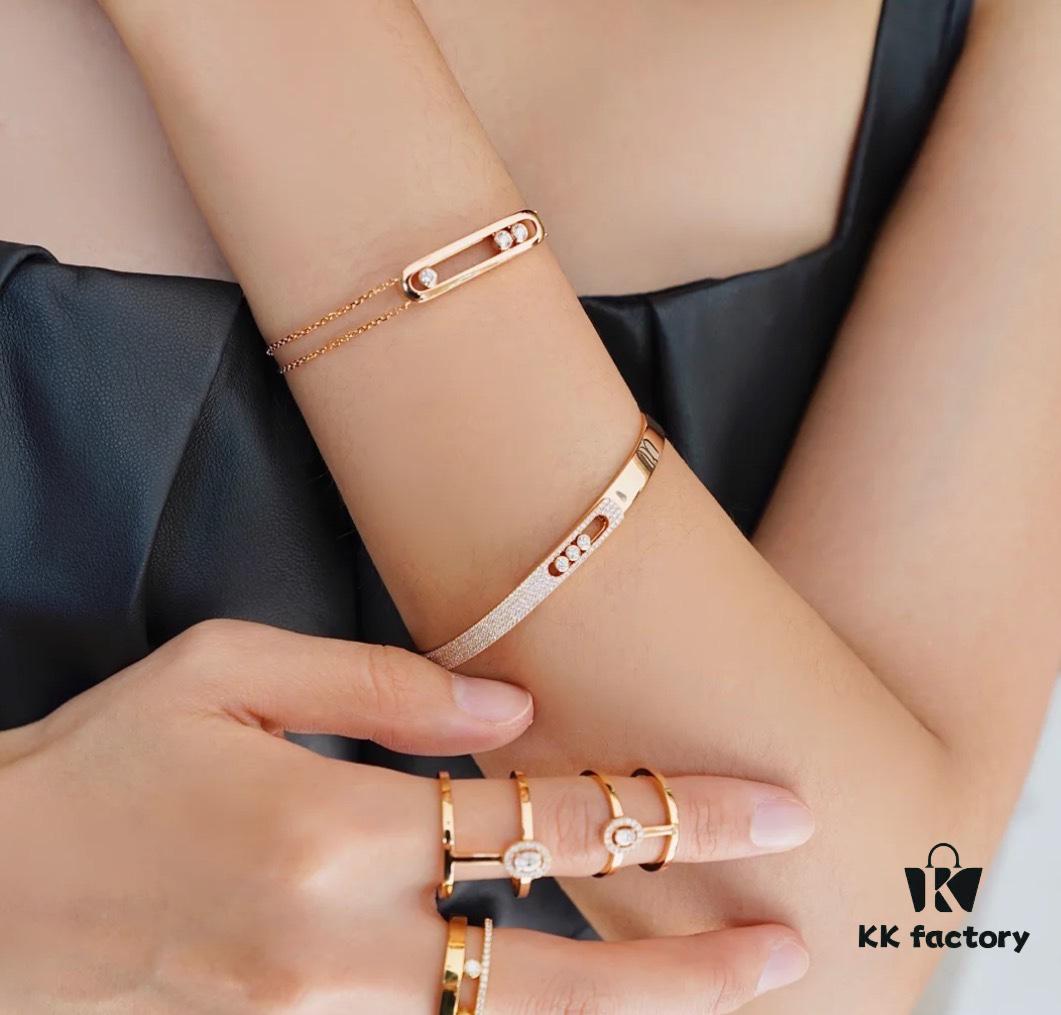 6930180912f62673a6face1a Hot Hollywood's Hottest Luxury Jewelry Brand Messika, Full Diamond Slide Bracelet, Elegant 925 Sterling Silver with Gold Plating, Platinum and Rose Gold Rolling Diamonds