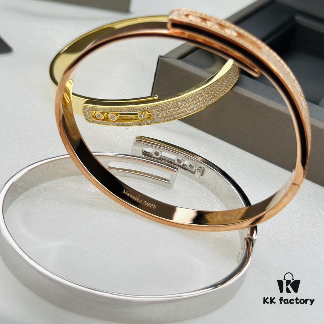 6930180a12f62673a6face1c Hot Hollywood's Hottest Luxury Jewelry Brand Messika, Full Diamond Slide Bracelet, Elegant 925 Sterling Silver with Gold Plating, Platinum and Rose Gold Rolling Diamonds